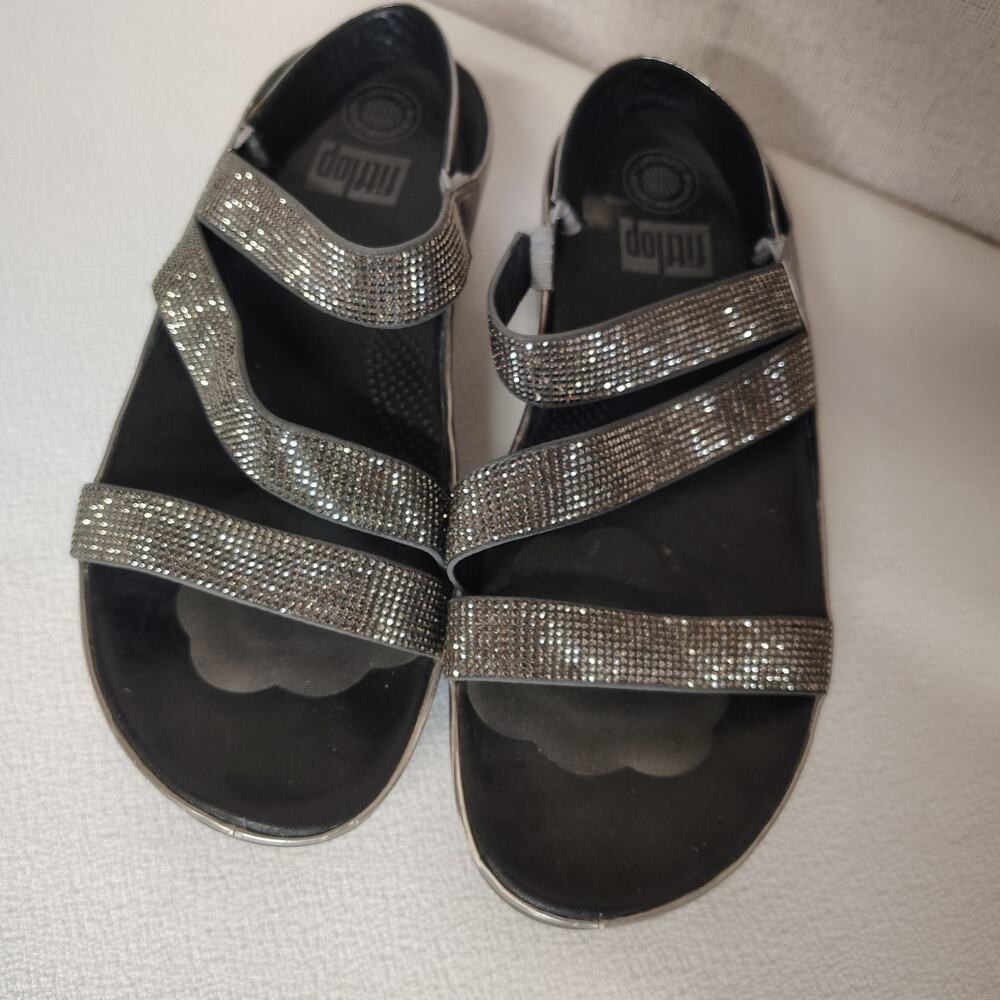 Fitflop Cindy Women's 8 Silver Rhinestone wedge sandals Y2K glam